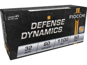 Fiocchi Pistol Shooting Dynamics Handgun Ammunition .32 ACP 60 gr JHP 1100 fps 50/box