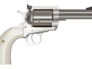 Magnum Research BFR44MAG5B6 BFR Short Cylinder 44 Rem Mag 6 Shot, 5" Brushed Stainless Steel Barrel, Cylinder  & Frame, White Polymer Grip, Hammer Safety, Exposed Hammer