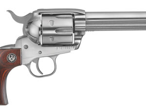 Ruger 5105 Vaquero  Medium Frame 45 Colt (Long Colt) 6rd 4.62" High Gloss Stainless Steel Barrel, Cylinder & Frame, Hardwood Grip, Transfer Bar Safety, Exposed Hammer
