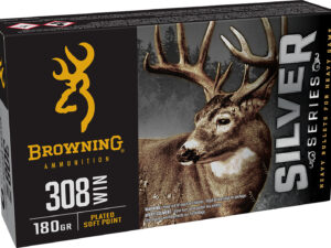 Browning Ammo B192603081  Silver 308Win 180gr Plated Soft Point 20 Per Box/10 Case