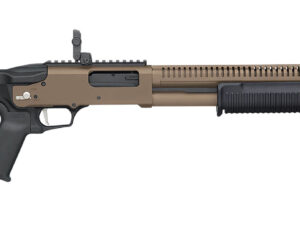 Mossberg 50758 590R  12 Gauge Pump 3" 6+1 18.50" Flat Dark Earth Cerakote Heat Shield Barrel, Flat Dark Earth Cerakote Steel Receiver, Black AR Mil-Spec Adjustable Synthetic Stock, Black Magpul Grip