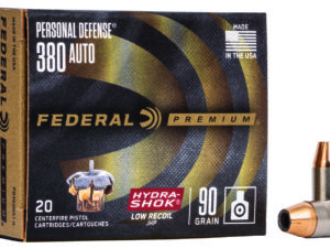 Federal PD380HS1H Premium Personal Defense Low Recoil 380ACP 90gr Hydra-Shok Jacketed Hollow Point 20 Per Box/10 Case