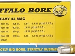 Buffalo Bore Ammunition 4D20 Heavy Strictly Business 44Rem Mag +P+ 340gr Lead Flat Nose 20 Per Box/12 Case
