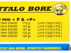 Buffalo Bore Ammunition 24A20 Personal Defense Strictly Business 9mmLuger +P+ 115gr Jacket Hollow Point 20 Per Box/12 Case