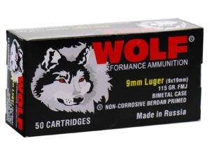 Wolf Performance Steel Case Handgun Ammunition 9mm Luger 115gr FMJ 1130 fps 50/ct