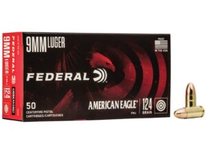 Federal American Eagle Handgun Ammunition 9mm Luger 124 gr FMJ 1150 fps 1000/ct