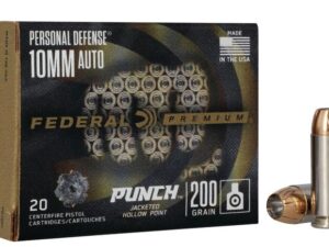 Federal Personal Defense Punch Handgun Ammunition 10mm Auto 200gr JHP 1100 fps 20/ct