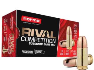 Norma Rival Competition Subsonic Ammunition 9mm Luger 158gr TMJ 838 fps 50/ct