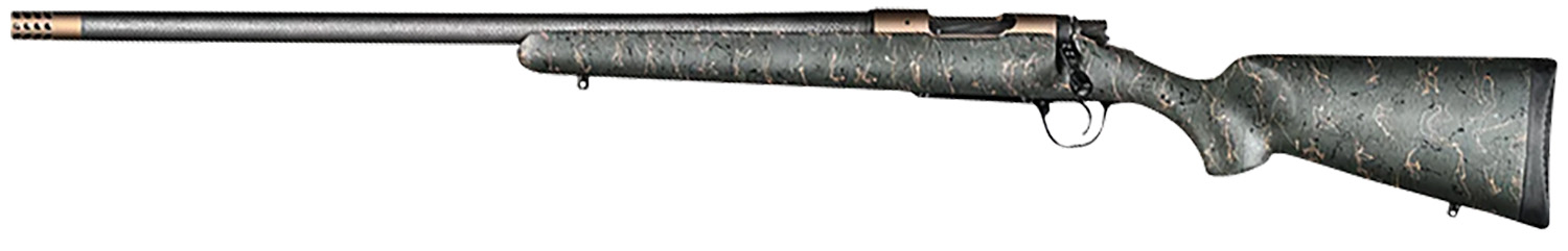 Christensen Arms 8010603800 Ridgeline 7mm-08 Rem 4+1 24" Carbon Fiber/Threaded Barrel, Burnt Bronze Cerakote, Green with Black/Tan Webbing Stock, Left Hand