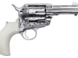 Cimarron PP346HUCKENG Huckleberry  45 Colt (LC) 6 Shot, 3.50" Nickel Engraved Barrel, Cylinder & Frame, Poly-Ivory w/"Huckleberry" Engraved On The Backstrap Grip