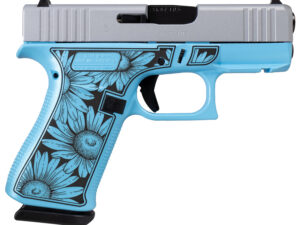 Glock UX4350204FRDAISYBLUE G43X FR Miss Daisy Slim Sub-Compact Frame 9mm 10+1 3.41" Black GMB Barrel, Serrated Steel Slide, Blue Cerakote Polymer Frame w/Black Daisy Laser Engraving Grip, Front Rail