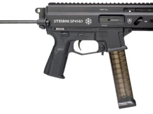 Grand Power 197892004831 SP45A3 Stribog 45 ACP 20+1 8" Black Threaded Barrel, Black Aluminum Picatinny Rail Receiver, Black PDW Tailhook Brace, Black Polymer Grip, Thread Protector