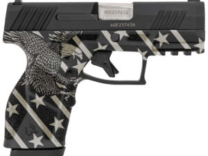 Taurus 1-GX2931-10EN1 GX2  Compact Frame 9mm Luger 10+1 3.38" Stainless Steel Barrel, Matte Black Serrated Alloy Steel Slide, Black w/Eagle, Stars & Stripes Polymer Frame w/Accessory Rail