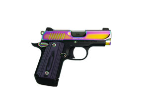 Kimber Mfg, Inc 3300240 Micro 9  9mm Luger 7+1 3.15" Black DLC Ramped Steel Barrel, Aurora Multi Color PVD Stainless Steel Serrated Slide, KimPro II Black Aluminum Frame, Black/Purple G10 Grip