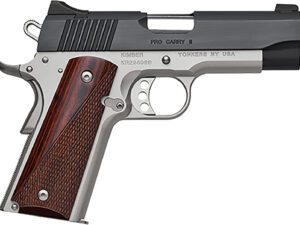 Kimber Mfg, Inc 3200320 Pro Carry II  45 ACP 7+1 4" Stainless Match Grade Barrel, Matte Black Brushed Serrated Steel Slide, Satin Silver Aluminum Frame w/Beavertail, Rosewood Grip