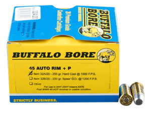 Buffalo Bore Ammunition 32A20 Personal Defense Strictly Business 45Auto Rim +P 255gr Hard Cast Flat Nose 20 Per Box/12 Case