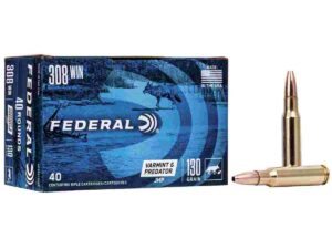 Federal American Eagle Varmint & Predator Rifle Ammunition .308 Win 130 gr JHP 3050 fps 40/ct