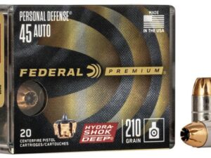 Federal Personal Defense Hydra-Shok Deep Handgun Ammuniton .45 ACP 210 gr HSD 980 fps 20/ct