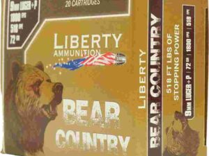 Liberty Bear Country Handgun Ammunition 9mm(+P) 72gr Solid 1850 fps 20/cts