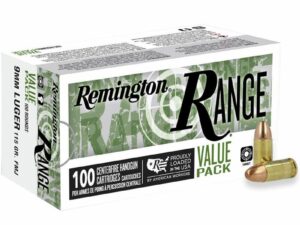 Remington Range Handgun Ammo 9mm Luger 115 gr FMJ 1145 fps 100/ct