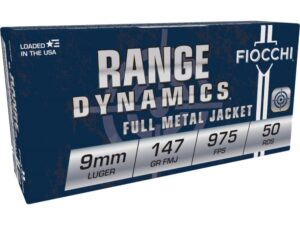 Fiocchi Pistol Shooting Dynamics Handgun Ammunition 9mm Luger 147 gr FMJ 1000 fps 50/rd