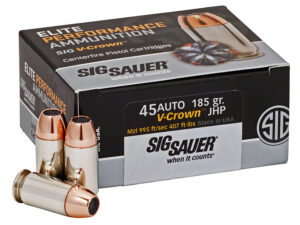 Sig Sauer E45AP050 Elite Performance  45ACP 185gr V-Crown Jacketed Hollow Point 50 Per Box/10 Case