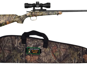 Crickett KSA2163BSC Youth Package 22 LR 1rd 16.12" Blued Barrel/Receiver, Mossy Oak Break-Up Synthetic Stock, Rebounding Firing Pin Safety Includes 4x32mm Scope, Scope Mount & Soft Case
