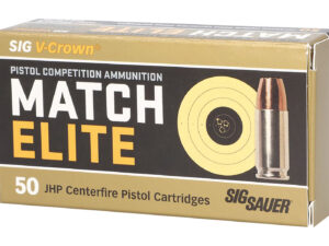 Sig Sauer E9MMA3COMP50 Match Elite Competition  9mmLuger 147gr V-Crown Jacketed Hollow Point 50 Per Box/20 Case