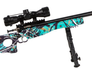 Crickett KSA2149 Precision Package 22 LR Caliber with 1rd Capacity, 16.12" Barrel, Blued Metal Finish & Fixed Thumbhole Muddy Girl Serenity Synthetic Stock Right Hand (Youth) Includes Scope & Bipod