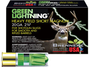 Brenneke SL202HFSGL Green Lightning Heavy Field Short Magnum 20Gauge 2.75" 1oz Slug Shot 5 Per Box/50 Case