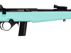 Rossi  RB22  Compact 22 LR 10+1, 16" Matte Black Button Rifled Free Floating Steel Barrel, Matte Black Stainless Steel Receiver, Cyan Monte Carlo Stock, Right Hand