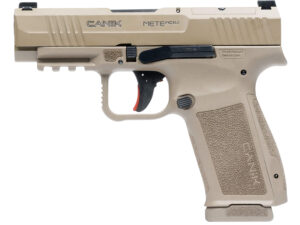 Canik HG7885CAD-N Mete MC9LS *CA Compliant 9mm Luger 10+1 3.63" Black Steel Barrel, Desert Cerakote Steel Serrated Slide, Flat Dark Earth Polymer Frame w/Picatinny Rail, Interchangeable Backstrap Grip