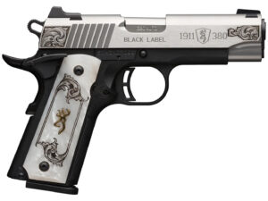 Browning 051967492 1911 Black Label Medallion Compact 380 ACP 8+1 3.63" Matte Stainless Stainless Steel Barrel & Serrated Slide, Matte Black Polymer Frame w/Beavertail, White Imitation Pearl Grip