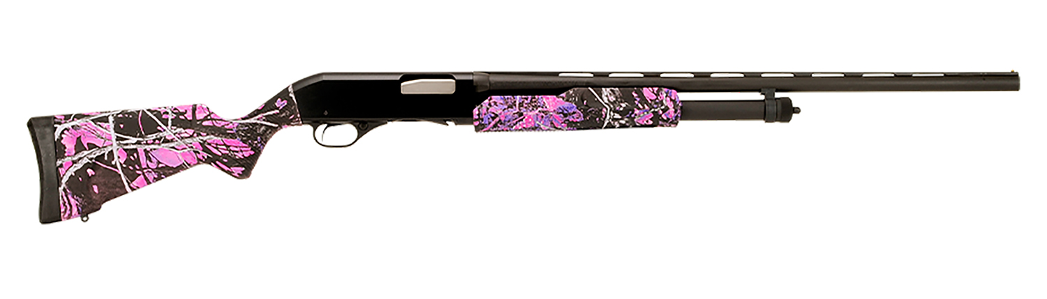 Stevens 22561 320 Field Youth 20 Gauge Pump 3" 5+1 22" Matte Black Vent Rib Barrel, Matte Black Aluminum Drilled & Tapped Receiver, Fixed Muddy Girl Synthetic Stock Right, Ambidextrous