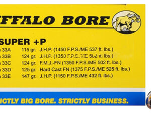 Buffalo Bore Ammunition 33E20 Personal Defense Strictly Business 38Super +P 147gr Jacket Hollow Point 20 Per Box/12 Case