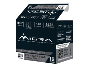 Migra Steel Waterfowl Stacked Shotshells 12ga 3.5" 1-3/8oz 1425 fps #2 & #4 25/ct