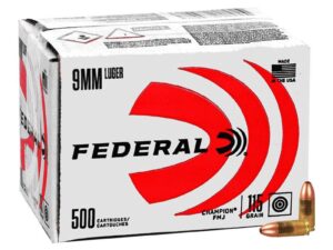 Federal Champion Training Handgun Ammunition 9mm Luger 115 gr FMJ 1125fps 500/ct (Bulk)