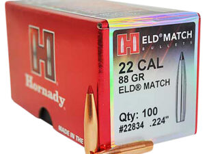 Hornady 22834 ELD Match  22 Cal .224 88 gr Extremely Low Drag Match 100 Per Box/ 25 Case