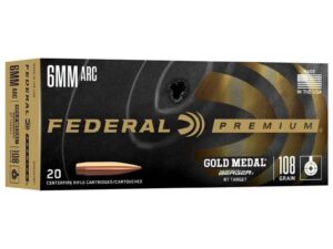 Federal Gold Medal Berger Rifle Ammunition 6mm ARC 108gr OTM 2950 fps 20/ct