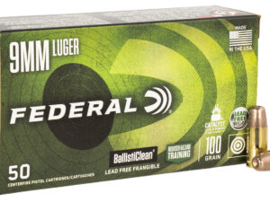 Federal BC9H1 BallistiClean Reduced Hazard Training 9mmLuger 100gr Lead Free Frangible 50 Per Box/20 Case