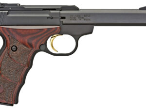 Browning 051429490 Buck Mark Plus *CA Compliant 22 LR 10+1 5.50" Slab Side Barrel, Matte Black Serrated Steel Slide  & Aluminum Frame, Brown Finger Grooved Laminate Grips