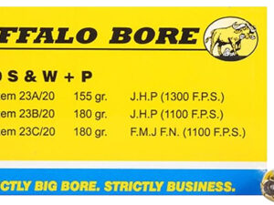 Buffalo Bore Ammunition 23B20 Heavy Strictly Business 40S&W +P 180gr Jacket Hollow Point 20 Per Box/12 Case