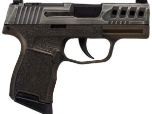 Sig Sauer P365 "Gold Bug" Handgun 9mm luger 10rd Magazines(2) 3.1" Black Barrel Tactical Cut Distressed Grey Slide/Brown Grip Octagon Stippling