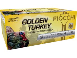Fiocchi Golden Turkey Nickel Plated Shotshells 12ga 3" 1-3/4oz 1200 fps #4 10/ct