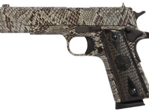 Iver Johnson Arms 1911A1COPPERHEAD 1911 A1 Copperhead 45 ACP 8+1 5" Black Steel Barrel, Tan Snakeskin Hydrographic Serrated Steel Slide & Frame w/Beavertail, Black Snakeskin Diamondwood Grip