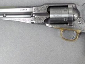 Taylors & Company 550763 1858 Remington Conversion 45 Colt (LC) Caliber with 8" Barrel, 6rd Capacity Cylinder, Overall Nickel-Plated Engraved Finish Steel & 2-Piece Ivory Grip