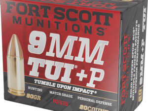 Fort Scott Munitions 9MM+P-080-SCV Tumble Upon Impact (TUI)  9mm+P 80gr Solid Copper Spun 20 Per Box/25 Case