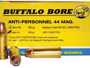 Buffalo Bore Ammunition 4I20 Anti-Personnel Strictly Business 44Rem Mag 180gr Jacketed Hollow Point 20 Per Box/12 Case