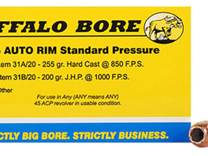 Buffalo Bore Ammunition 31B20 Standard Pressure Strictly Business 45Auto Rim 200gr Jacket Hollow Point 20 Per Box/12 Case