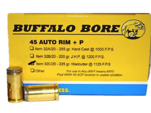 Buffalo Bore Ammunition 32C20 Personal Defense Strictly Business 45Auto Rim +P 225gr Wadcutter 20 Per Box/12 Case
